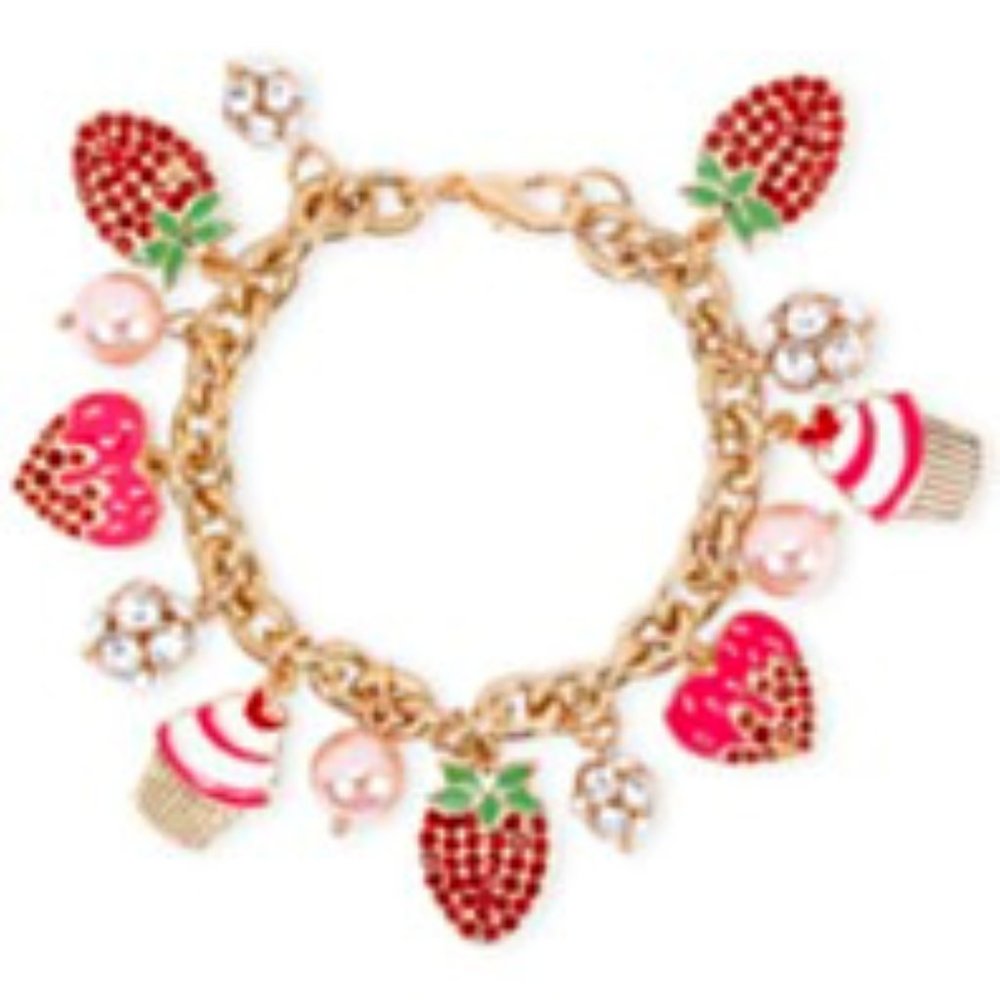 Gold-Tone Crystal & Imitation Pearl Sweets Charm Bracelet.